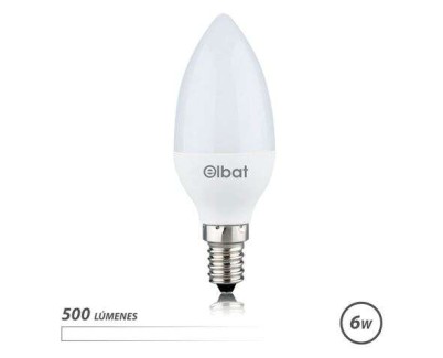 Elbat Bombilla LED - Potencia: 6W - Lumenes: 500 - Tipo de Luz: 4000K Luz Blanca - Casquillo: E14 - Angulo: 180º - Dimensiones: 37X100mm - 30.000 Horas de Vida - 15.000 Encendidos - Color Blanco