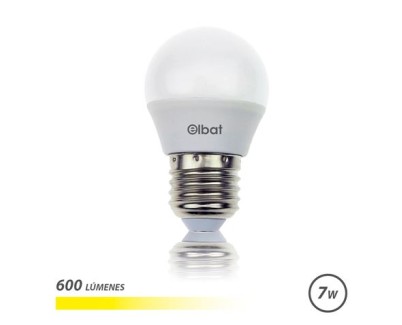 Elbat Bombilla LED - Potencia: 7W - Lumenes: 600 - Tipo de Luz: 3000K Luz Calida - Casquillo: E27 - Angulo: 220º - Dimensiones: 45X78mm - 30.000 Horas de Vida - 15.000 Encendidos - Color Blanco