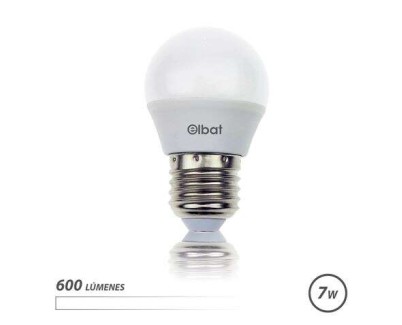 Elbat Bombilla LED - Potencia: 7W - Lumenes: 600 - Tipo de Luz: 4000K Luz Blanca - Casquillo: E27 - Angulo: 220º - Dimensiones: 45X78mm - 30000 Horas de Vida - 15000 Encendidos - Color Blanco