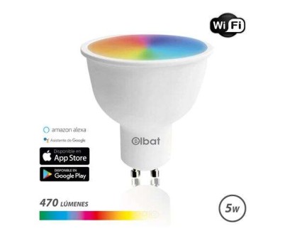 Elbat Bombilla LED Smart Wi-Fi GU10 5W 470lm RGB - Temperatura 2700K a los 6000K - Control de Voz - Control Remoto - 3 Modos de Color: Frio, Natural y Calido