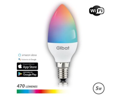 Elbat Bombilla LED Vela Smart Wi-Fi C37 E14 5W 470lm RGB - Temperatura 2700K a los 6000K - Control de Voz - Control Remoto - 3 Modos de Color: Frio, Natural y Calido