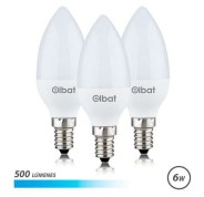 Elbat Bombillas LED C37 Pack de 3 - 6W - 500LM - Base E14 - Luz Fria - Ahorro Energetico - Blanco Frio