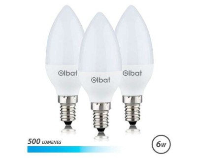 Elbat Bombillas LED C37 Pack de 3 - 6W - 500LM - Base E14 - Luz Fria - Ahorro Energetico - Blanco Frio