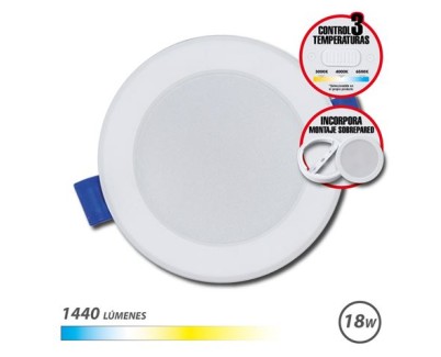 Elbat Downlight Circular 18W - 1440Lm - Selector 3 Temperaturas+Sobrepared - Color Blanco