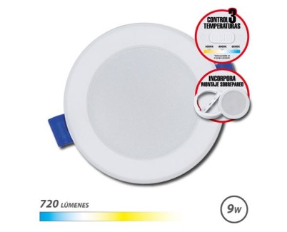 Elbat Downlight Circular 9W - 720Lm - Selector 3 Temperaturas+Sobrepared - Color Blanco