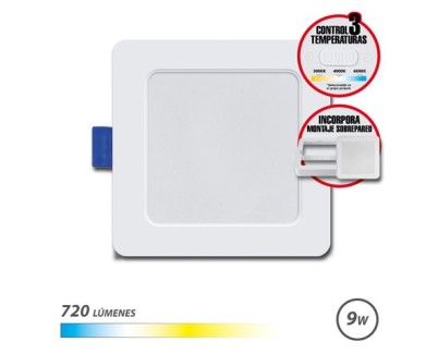 Elbat Downlight Cuadrado 9W - 720Lm - Selector 3 Temperaturas + Sobrepared - Color Blanco