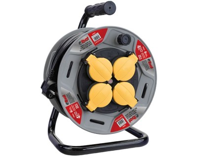 Elbat Enrollador Alargador con Proteccion Termica - 4 Shukos - Carga Maxima Enrollado 1100W, Desenrollado 3200W - Cable de 25m