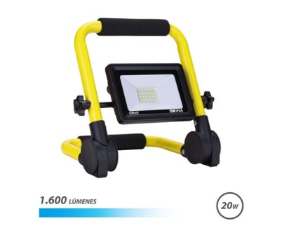 Elbat Foco LED con Soporte Plegable 20W - 1600 Lumenes - 6500K Luz Fria - Cable de 1.50m - IP65 para Uso en Exterior