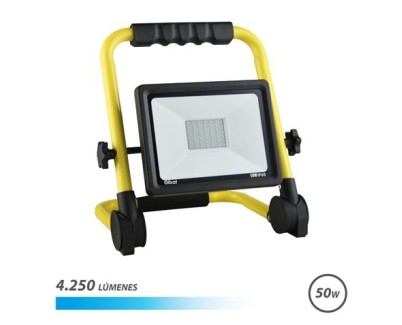 Elbat Foco LED con Soporte Plegable 50W - 4250 Lumenes - 6500K Luz Fria - Cable de 1.50m - IP65 para Uso en Exterior