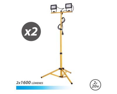 Elbat Foco LED con Tripode 2 x 20W - 1600 Lumenes - 6500K Luz Fria - Cable de 3m - IP65 para Uso en Exterior