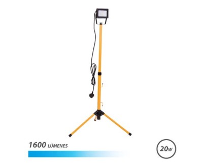 Elbat Foco LED con Tripode 20W - 1600 Lumenes - 6500K Luz Fria - Cable de 3m - IP65 para Uso en Exterior