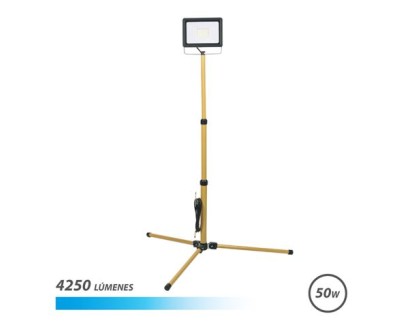 Elbat Foco LED con Tripode 50W - 4250 Lumenes - 6500K Luz Fria - Cable de 3m - IP65 para Uso en Exterior