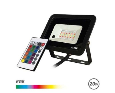 Elbat Foco Led RGB 20W - Control Remoto - IP65 - Ideal para Exterior