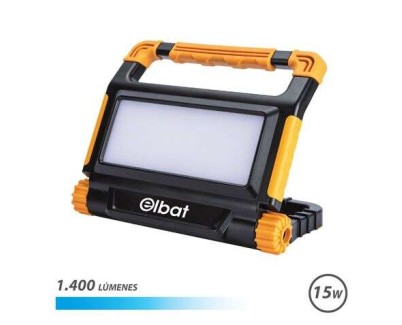 Elbat Foco Recargable 15W - Luz Fria, 6000K - 1400 Lumenes - Bateria 3.7V / 5000Mah - Recargable con Cable USB - Cable de Carga Tipo C Incluido - 4 Modos de Trabajo - Tiempo de Carga: 3-4 Horas - Indicador de Bateria - Puerto USB - IP54