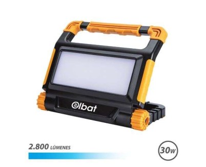Elbat Foco Recargable 30W - Luz Fria, 6000K - 2800 Lumenes - Bateria 3.7V / 8000Mah - Recargable con Cable USB - Cable de Carga Tipo C Incluido - 3 Modos de Trabajo - Color Negro