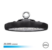 Elbat Lampara LED UFO de Techo - Potencia: 200W - Lumenes: 30000 - Luz Fria: 6500K - Ac 100-240V - Diametro: 32,8cm - Angulo ajustable - Color Negro