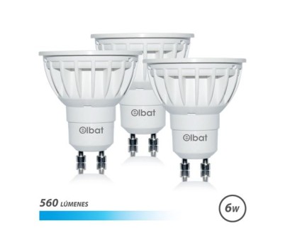 Elbat Pack 3 Bombillas LED Gu10 - 6W - 560Lm - Luz Fria - Color Blanco