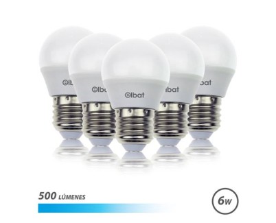 Elbat Pack 5 Bombillas LED G45 - 6W - 500Lm - E27 - Luz Fria - Color Blanco