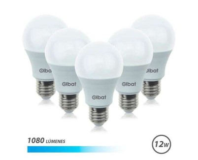 Elbat Pack 5 Unidades - Potencia 12W - Lumenes 1080 - Tipo de Luz 6500K Luz Fria - Casquillo E27 - Angulo 220º - Dimensiones 60X120mm - 30.000 Horas de Vida - 15.000 Encendidos