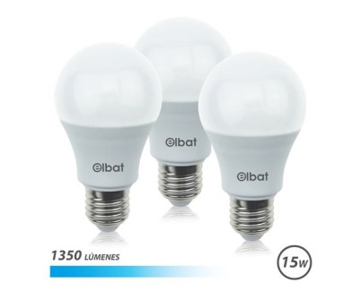 Elbat Pack de 3 Bombillas LED A60 15W E27 1350lm - 6500K Luz Fria