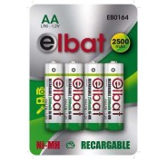 Elbat Pack de 4 Pilas Recargables LR6 AA 2500mAh