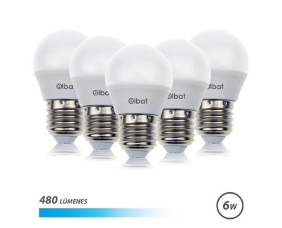 Elbat Pack de 5 Bombillas LED G45 6W E27 480lm - 6500K Luz Fria