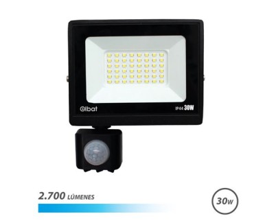 Elbat Serie Slim Foco LED 30W con Sensor de Movimiento -  2700 Lumenes - 6500K Luz Fria - IP44