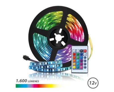 Elbat Tira LED RGB 12V 1600lm - 30 Led por Metro - Control Remoto - Longitud 3m