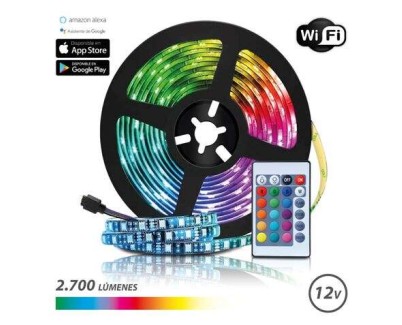 Elbat Tira LED RGB WiFi 12V 2700lm - 30 Led por Metro - Control Remoto - Longitud 5m