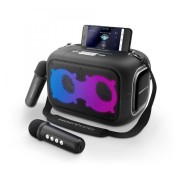 Energy Sistem KaraokeStar Altavoz 60W - Bluetooth 5.4 - True Wireless - IPX4 - 8h Autonomia - Luces LED - 2 Microfonos Inalambricos - Reproductor MP3 - Color Negro