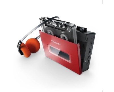 Energy Sistem Portable Cassette Player Reproductor de Cintas Cassette - Bluetooth - Auriculares Retro Incluidos - Microfono Para Grabacion de Voz - Bateria 1200mAh - USB-C - Color Rojo