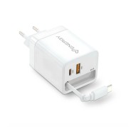 Energy Sistem Retractable Charger Cargador GaN 20W - 1x USB-C PD, 1xUSB-A + Cable USB-C 60cm Retractil - Carga Inteligente y Rapida - Control de Temperatura y Sobretension - Color Blanco
