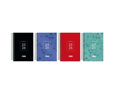 Enri Dentity Agenda Escolar 25/26 Espiral Dia Pagina - Tamaño 8º - Tapa Extradura - Esquinas Microperforadas - Espacio para Notas - Colores Surtidos