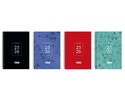 Enri Dentity Agenda Escolar 25/26 Espiral Semana Vista - Tamaño 4º - Tapa Extradura - Esquinas Microperforadas - Espacio para Notas - Colores Surtidos