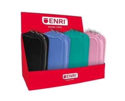Enri Expositor de 20 Estuches Portatodo con 3 Compartimentos - Cierres de Cremallera - Fabricado en Poliester - Colores Surtidos