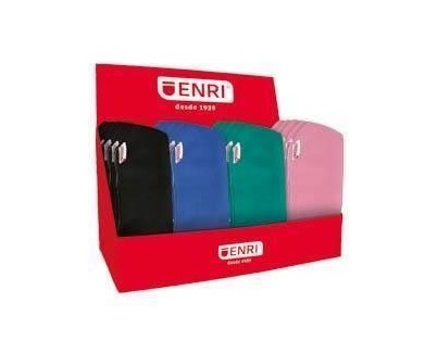 Enri Expositor de 20 Estuches Portatodo de 1 Compartimento - Fabricados en Neopreno - Colores Negro, Rosa, Azul y Verde