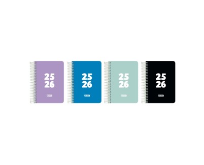 Enri Teens Agenda Escolar 25/26 Espiral Dia Pagina - Tamaño 8º - Tapa de Plastico - Esquinas Microperforadas - Espacio para Notas - Colores Surtidos