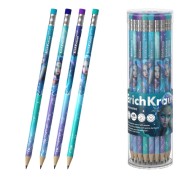 ErichKrause Aquamarine Lapiz de Grafito con Goma de Borrar - Mina HB - Cuerpo Redondo - Plastico - Agarre Ergonomico - Colores Surtidos