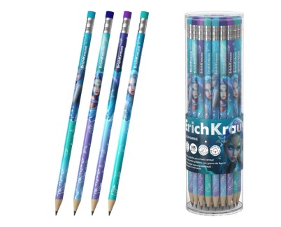 ErichKrause Aquamarine Lapiz de Grafito con Goma de Borrar - Mina HB - Cuerpo Redondo - Plastico - Agarre Ergonomico - Colores Surtidos