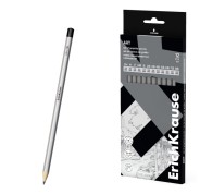 ErichKrause Art Pack de 12 Lapices de Grafito - Durezas Surtidas 2H-8B - Cuerpo Hexagonal - Pegado Completo de la Mina - Facil Afilado - Color Plata