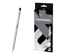 ErichKrause Art Pack de 12 Lapices de Grafito - Durezas Surtidas 5H-5B - Cuerpo Hexagonal - Pegado Completo de la Mina - Agarre Ergonomico - Color Plata