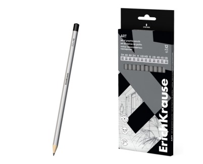 ErichKrause Art Pack de 12 Lapices de Grafito - Durezas Surtidas 5H-5B - Cuerpo Hexagonal - Pegado Completo de la Mina - Agarre Ergonomico - Color Plata
