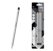 ErichKrause Art Pack de 3 Lapices de Grafito - Durezas Surtidas H, HB y B - Cuerpo Hexagonal - Mina Resistente - Color Plata