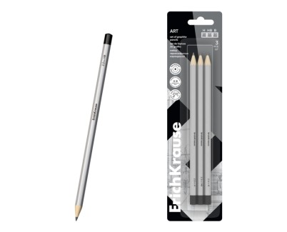 ErichKrause Art Pack de 3 Lapices de Grafito - Durezas Surtidas H, HB y B - Cuerpo Hexagonal - Mina Resistente - Color Plata