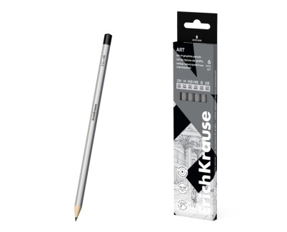 ErichKrause Art Pack de 6 Lapices de Grafito - Durezas Surtidas 2H-4B - Cuerpo Hexagonal - Facil Afilado - Agarre Ergonomico - Color Plata