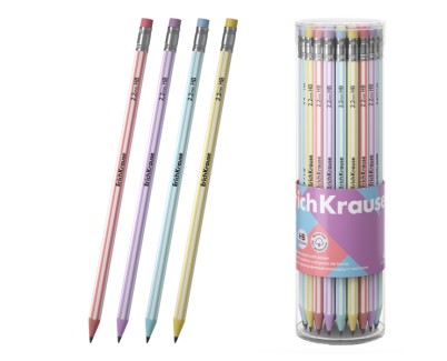 ErichKrause Blend Lapiz de Grafito con Goma de Borrar - Mina HB - Cuerpo Hexagonal - Plastico - Agarre Ergonomico - Colores Surtidos