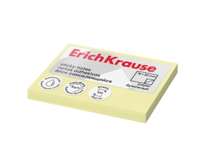 ErichKrause Bloc de 100 Notas Adhesivas 50x75mm - Removibles - Color Amarillo Claro