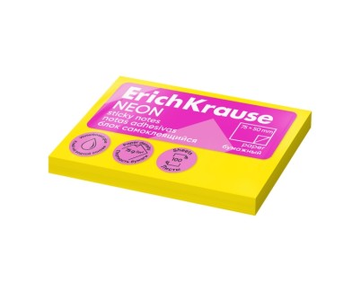ErichKrause Bloc de 100 Notas Adhesivas 50x75mm - Removibles - Color Amarillo Neon