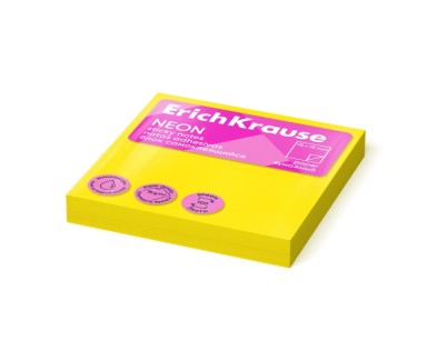 ErichKrause Bloc de 100 Notas Adhesivas 75x75mm - Removibles - Color Amarillo Neon