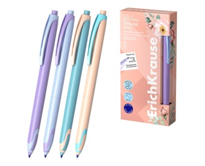 Erichkrause Bloom TipFlow Matic Pastel Boligrafo Retractil - Punta de Bola 0.5mm - Trazo de 0.4mm - Tinta Azul - Cuerpo en Colores Pastel